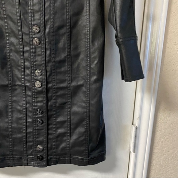 White House Black Market Coated Black Faux Leather Jacket Dress Size 2 - Picture 6 of 15
